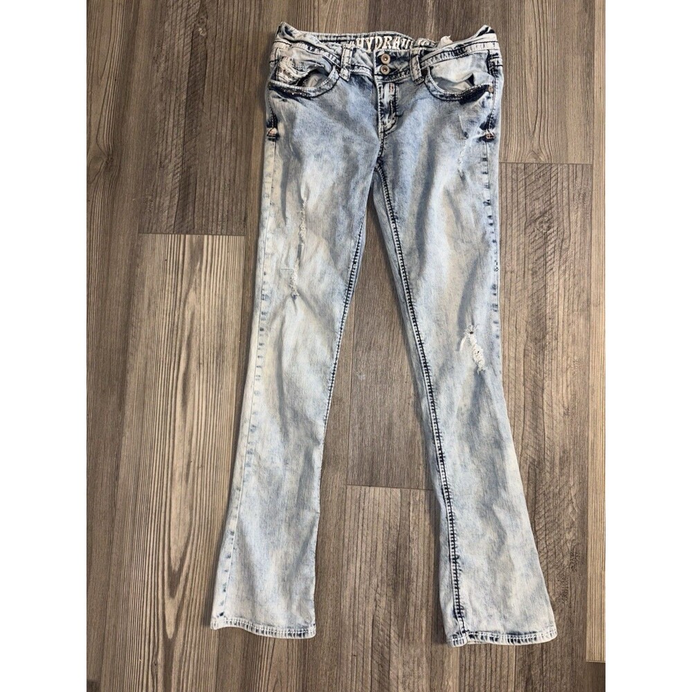 Hydraulic Bailey Micro Boot Acid Wash Distressed Low Rise Jeans Womens Sz 11/12